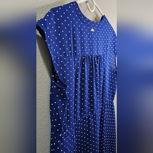 NWT Anne Klein Plus Size Blue and White Dot-Print Midi Dress. Size 1X. Pockets. - Picture 7 of 8